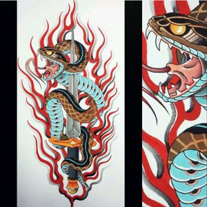 Snake painting by Vincent Penning For info or bookings pls contact us at art@royaltattoo.com or call us at +45 49202770#royal #royaltattoo #royaltattoodk #royalink #royaltattoodenmark #snake #dagger #painting #drawing #Color #flame