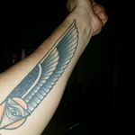 third eye and wing design i designed. artist name: mark from flax ink, Hamilton, New Zealand. #egyptian #sundisc #wing #Ra #thirdeye #wing #wingtattoo