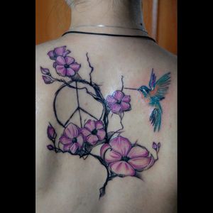 #peace #flowers #hummingbirdtattoo #tattoo #color #ink #hummingbird