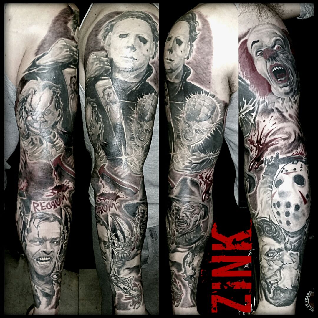 horror movie tattoo half sleeve