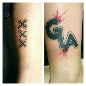XXX on left leg, GLA on right leg, by Antonio from Godfathers Ink#GLA #GLASGOW #NAUTILUSINKWORK #XXX #AMSTERDAM #XXXAMSTERDAM #GODFATHERSINK