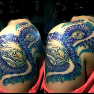 #arm_tattoo #rabbitskull #flowertattoo #eyetattoo #colorfultattoo #sexygirltattoo done by @KhristianDeMedich
