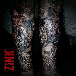 Freddy Kruger on forearm part of Horror Movie sleeve
