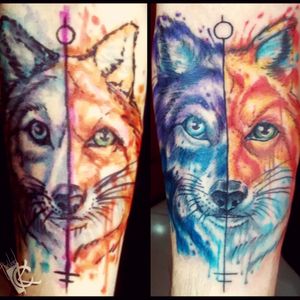 Wolfox... Sharpie\Tattoo#wolf #fox #watercolor #watercoloranimals