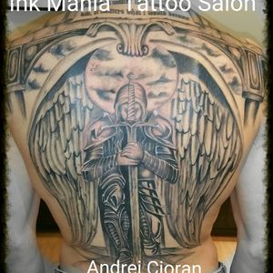 Full back tattoo worior angel