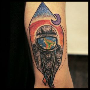 Astronaut color dotwork tattoo based on David Bowie's Space Oddity & Life on Mars #WeLove