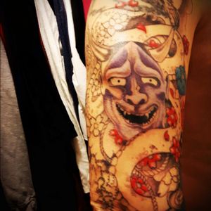 Few more sittings and some slight colour changes and it will be done.  #color #japanese #flowers #sleeve #hannya #snake #colour #colorful #evil