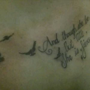 Another fun tattoo ... Scripting with shadow birds free-hand.Customers choice of script... Freedom of art as long as it is birds left to me, gotta love people.