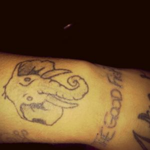 Friday the 13th elephant and the other one across my wrist says the good fight done by stick n poke