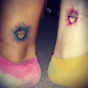Matching best friend tattoos #watercolour #water #colour #art #claddagh #crown #heart #blue #pink #green #irish