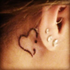 Dealing with an addiction so I got this tattoo of a semi colon and a heart. I love myself so much I chose to keep going and not end it. #SemicolonProject #ilovemyself #talklouder #itsnotover