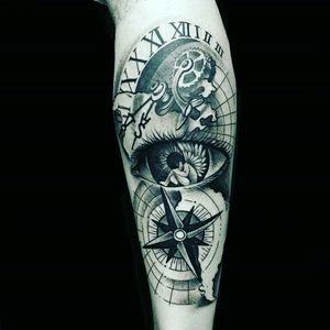 #tatoo #blackAndWhite #clock #eye #angel #map #bussola