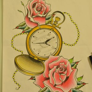 Reloj bolsillo, rosas! #clock #traditionaltattoo #rosa #reloj #rose #pocketclock