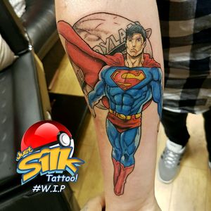 Tattoo for a client who loves superman! #dccomics #comicart #colortattoo #wip
