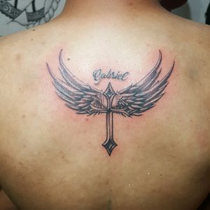 Cross wings tattoo #cross #wings #blackandgrey
