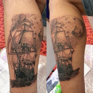 My recent tattoo on a friend leg for 1st Melaka Tattoo Show in Malaysia on the 6th November 2016. #bunnyinked #dottingtattoo #tattoo_art_worldwide  #shiptattoo