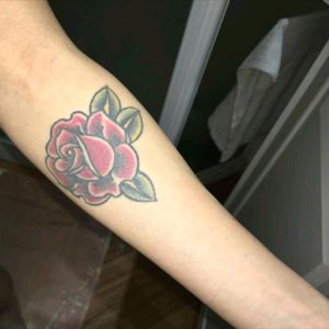 My 2nd tattoo, an old school rose on my inner arm by OT #rose