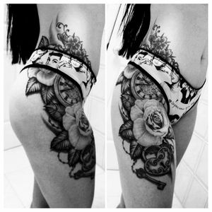 My side piece #Sidepiece #thigh #sidebody #realistic #rose #watch #padlock #key #hip