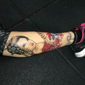 Progress of my Geisha & Tiger leg sleeve #Geisha #leg #legsleeve #japanese #fan