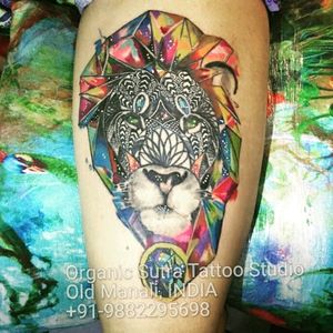 The abstract lion I did the other day on one of the co-artists#abstract #lion #colorful #watercolor #wow #awesome #colortattoo