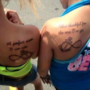 Me and my sister's tattoos her say ..... the perfect sister I'm not..... And mine says but thankful for the one I've got