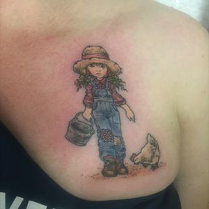 Farm girl. Tattoo by Becky Salter