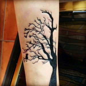 #tattoo #cat #tree #arbol #pierna #halloween
