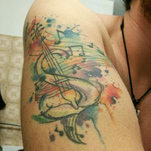 #watercolor #tattoo #musictattoo #violin #javiwolf #acuarela #amazing #notes#armtattoo