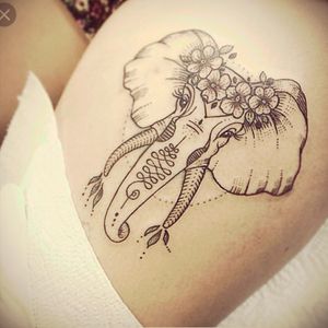 Lady elephant tattoo! Love the black work done. #elephant #fineline #flowery #animal