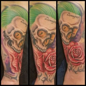 #Joker #skull #tattoo #jokertattoo #skulltatoo #rose #SuicideSquad #harleyquin#realism #color