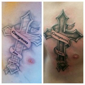 Added #letters and #reworked this #memorial #cross #tattoo sometime back. #nofilter #black #grey