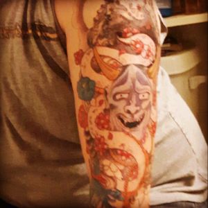 Another hour done some color added to horns and some flowers and other stuff just look at last one when Hannya horns aren't colored. Hard to take a walk shot in mirror alone so excuse poor pics