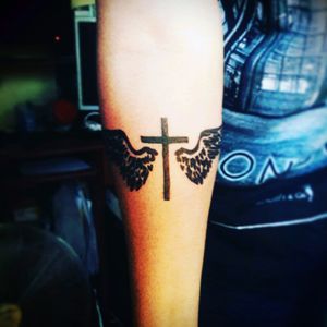 First tattoo maked 😊 #tattoo #first #Tattoodo #cross #wings