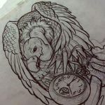 #tattoo #design #tattoodesign #draw #drawing #vulture #bird #animal #outline #clock #watch #pocketwatch #sketch  A sketch of a vulture and a pocketwatch by an unknown artist. ☺
