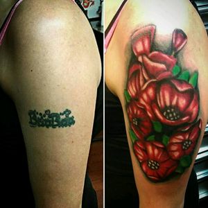 A cover up i did on a client in Baltimore, Maryland.#coveruplife #coveritwithflowers #Cover_up #coverupartist #eternalinks Www.southerncharmtattoo.com