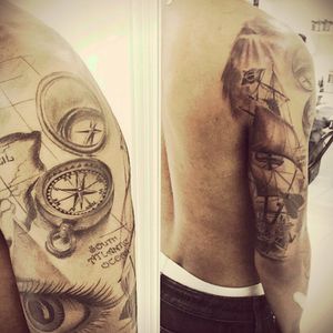 #work #tattoo #willtaylor #busula #eyes #mapa #barco #navio