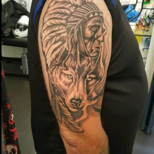 Tattoo by me wolf and indian shading more to go enjoy