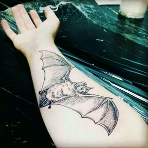 My first proper tattoo by Ruby Wolfe :) #bat #tattoo #linework #blackline #blackwork #wings #animal #cute