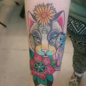 Tattoo of my beautiful kitty. #cattoo #colorful #cat #flower