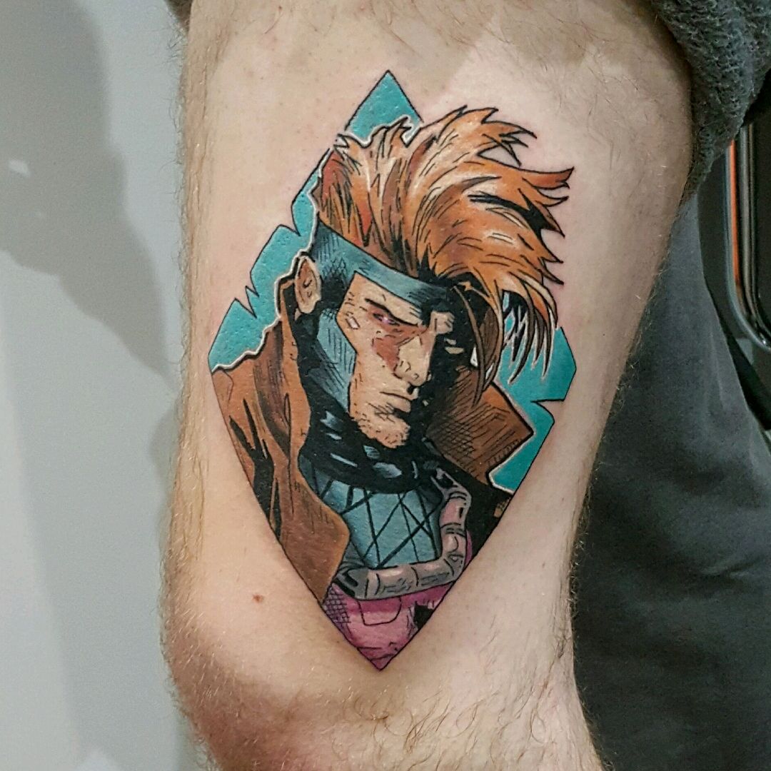 My new gambit tattoo. Love having wife that does tattoos : r/Marvel