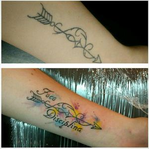 Tattoo antes e depois. Uma incrementada na arte, a pedido da cliente. Valeu Carlinha!#watercolor #aquarela #foco #disciplina #arrow #tatuagemfeminina #tattoo2me #tatouage #tonoinsptattoos #tattoodo #tatuaje #tattoobrasil #inspirationtatto #tattooed #tattooart #tattooartist #tattooflash #tattooist #inked #inkedup #tatts #inkedlife #inkedlifestyle #inkaddict #instagood #mestresdatattoo #tatuadoresbrasileiros #inkjunkeyz #inkjunkeyzmag