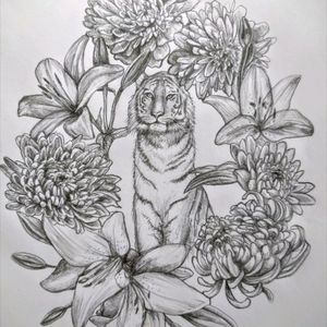 Tiger, lilies and chrysanthemum for Rebekah Dack