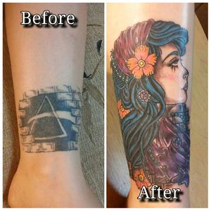 Before and After #Perfection #Beautiful #Tattoo #Design #LoveIt #GypsyGirl #CoverUp #Colorful