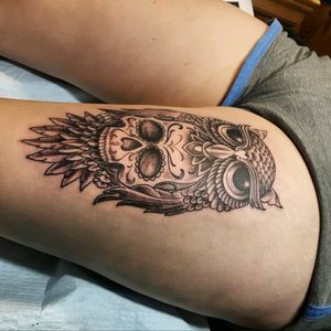 Amazing tattoo by Steve Savard 👌#owlandskull #owl #skull