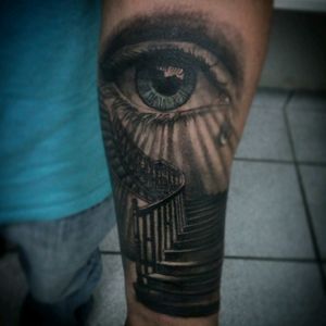 #eye #stairs #darkart #tattoo #tattoos #tatoodo #electricink  #tattoolife #tattooer #tattooart #tattooartist #inked #ink #skinart #art #artist #blackandgrey #blackworktattoo #inkmaster
