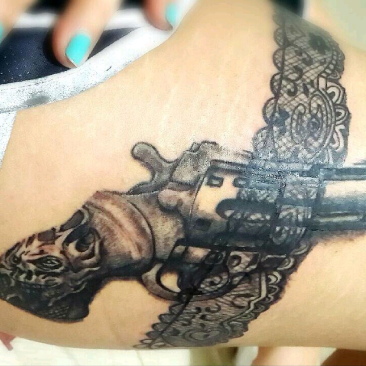 Tattoo uploaded by Dolphinica Valez • Gun and garter Colt 45 Revolver tattoo myjourney 