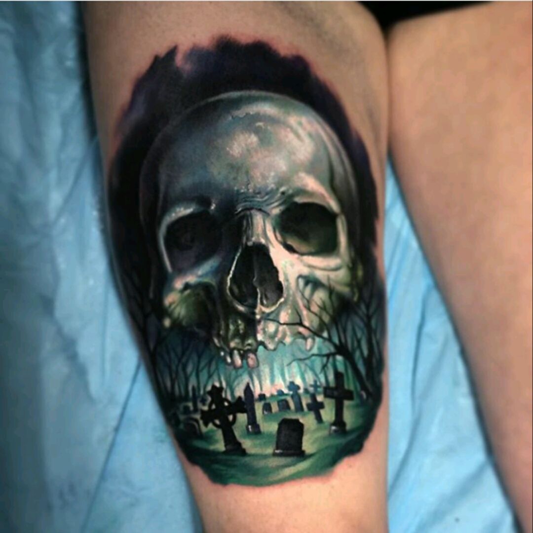 Skull and Graveyard  Psychodelink Tattoo