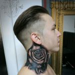 #rose #neck #tattoo #es13 #blackngrey #inkjectaflitev2 #hustlebutterdeluxe #tattoomed #bnginksociety