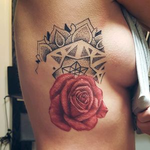 Continued project#tattoo #ink #chest #side #rose #fullcolor #mandala