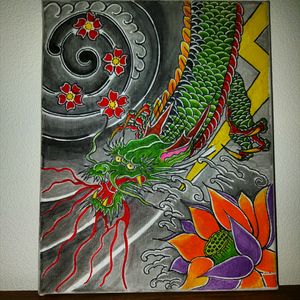 Dragon lotus painting #dragon #lotus #flower #painting